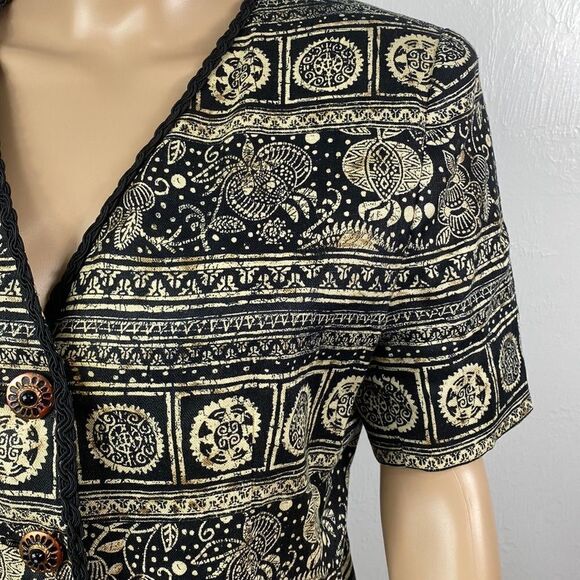 Rickie Freeman for Teri Jon 100% linen vintage printed short sleeve blazer sz 8 - Picture 2 of 7